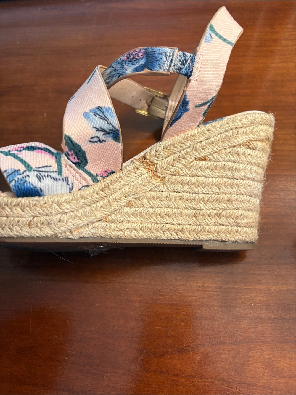 JustFab Pink Floral Espadrille Wedge Sandals - Picture 8 of 10
